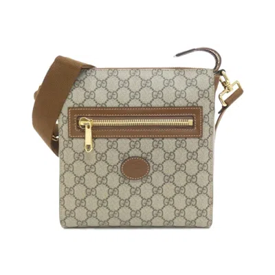 Pre-owned Gucci Beige Brown Gg Supreme Leather Shoulder Bag ()