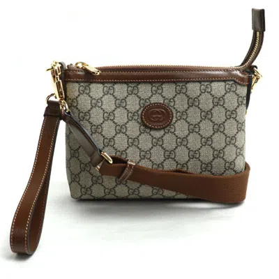 Pre-owned Gucci Beige Brown Gg Supreme Leather Shoulder Bag () In Beige, Brown