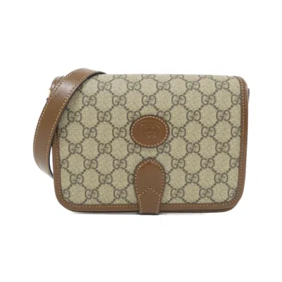 Pre-owned Gucci Beige Brown Gg Supreme Leather Shoulder Bag () In Multi