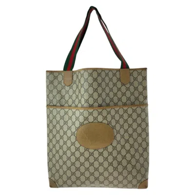 Pre-owned Gucci Beige Brown Gg Supreme Leather Shoulder Bag Tote Bag ()