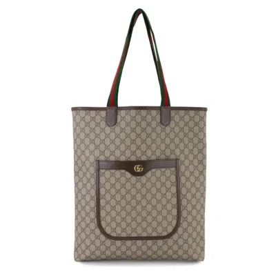 Pre-owned Gucci Beige Brown Gg Supreme Leather Tote Bag ()