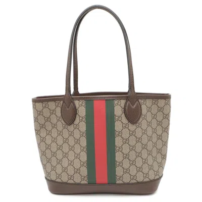 Pre-owned Gucci Beige Brown Gg Supreme Leather Tote Bag ()