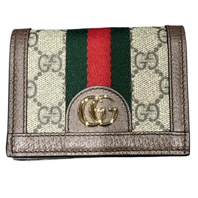 Pre-owned Gucci Beige Brown Gg Supreme Leather Wallet (bi-fold) () In Multi
