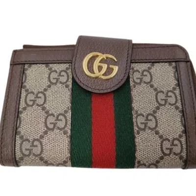 Pre-owned Gucci Beige Brown Gg Supreme Leather Wallet (bi-fold) () In Multi