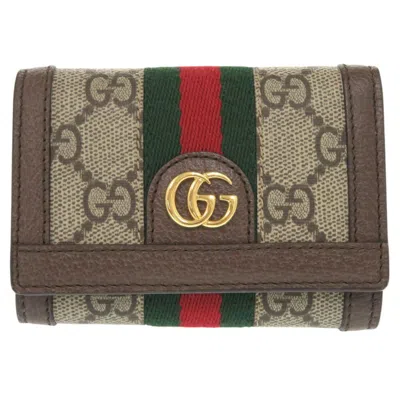 Pre-owned Gucci Beige Brown Gg Supreme Leather Wallet (tri-fold) () In Multi