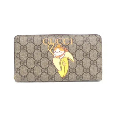 Pre-owned Gucci Beige Brown Gg Supreme Long Wallet (bi-fold) ()