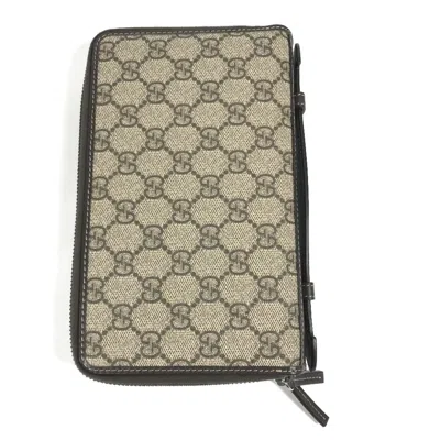 Pre-owned Gucci Beige Brown Gg Supreme Long Wallet (bi-fold) () In Beige, Brown