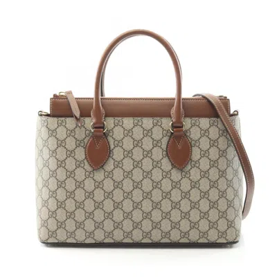 Pre-owned Gucci Beige Brown Gg Supreme Tote Bag () In Multi