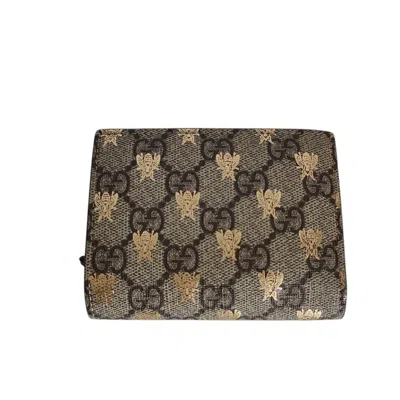 Pre-owned Gucci Beige Brown Gg Supreme Wallet (bi-fold) () In Multi
