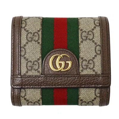 Pre-owned Gucci Beige Brown Gg Supreme Wallet (bi-fold) ()