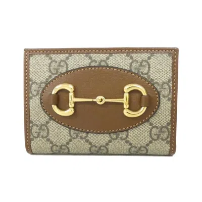 Pre-owned Gucci Beige Brown Gg Supreme Wallet (bi-fold) () In Multi