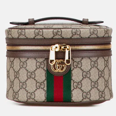 Pre-owned Gucci Beige Brown Gg Supreme Web Ophidia Vanity Bag In Sand