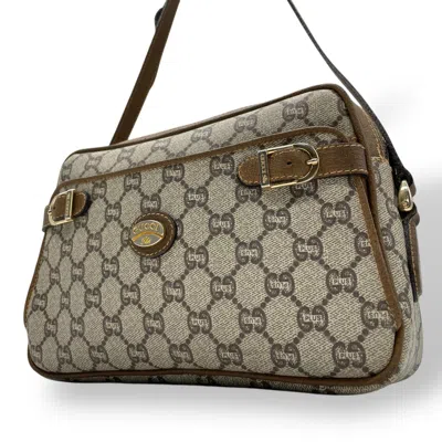 Pre-owned Gucci Beige Brown Gray Gg Plus Leather Shoulder Bag ()