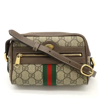 Pre-owned Gucci Beige Brown Green Khaki Red Color Gg Supreme Leather Pochette Shoulder Bag ()