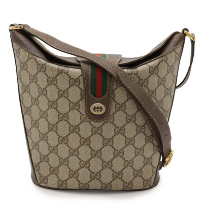 Pre-owned Gucci Beige Brown Green Red Color Gg Plus Leather Pochette Shoulder Bag ()