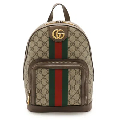 Pre-owned Gucci Beige Brown Green Red Color Gg Supreme Canvas Pvc Leather Backpack ()