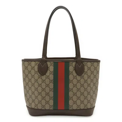 Pre-owned Gucci Beige Brown Green Red Color Gg Supreme Canvas Shoulder Bag Tote Bag ()