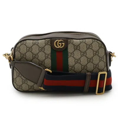 Pre-owned Gucci Beige Brown Green Red Color Gg Supreme Leather Clutch Bag Shoulder Bag ()