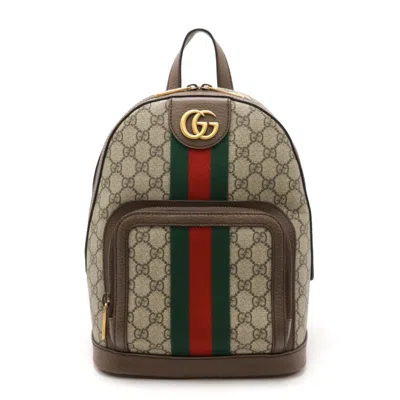 Pre-owned Gucci Beige Brown Green Red Color Pvc Leather Backpack ()