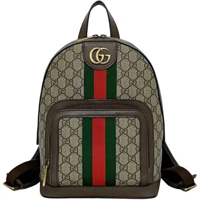 Pre-owned Gucci Beige Brown Green Red Color Pvc Leather Backpack () In Beige, Brown, Green, Red Color