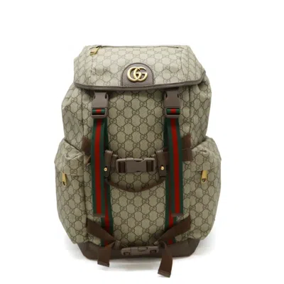 Pre-owned Gucci Beige Brown Green Red Color Pvc Leather Backpack () In Beige, Brown, Green, Red Color