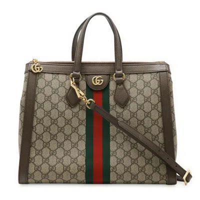 Pre-owned Gucci Beige Brown Green Red Color Pvc Leather Handbag Shoulder Bag Tote Bag ()