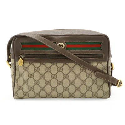 Pre-owned Gucci Beige Brown Green Red Color Pvc Leather Pochette Shoulder Bag ()