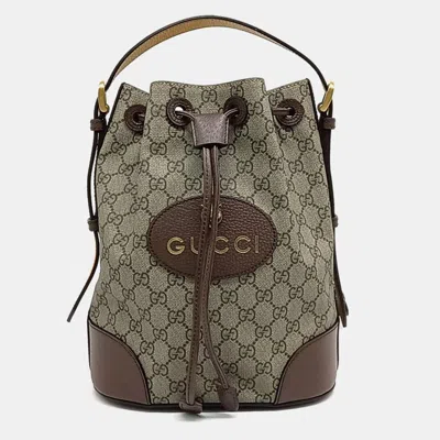 Pre-owned Gucci Beige Brown Leather And Pvc Gg Supreme Shoulder Bag