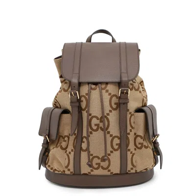 Pre-owned Gucci Beige Brown Leather Canvas Backpack () In Multi