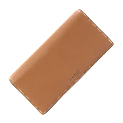 Pre-owned Gucci Beige Brown Leather Pvc Long Wallet (bi-fold) () In Beige, Brown