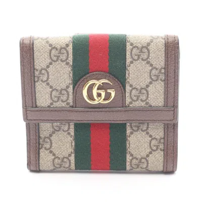 Pre-owned Gucci Beige Brown Leather Pvc Wallet (bi-fold) () In Multi