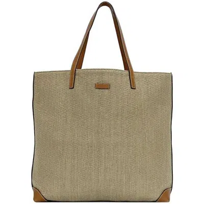 Pre-owned Gucci Beige Brown Leather Tote Bag () In Beige, Brown