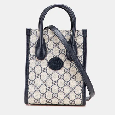 Pre-owned Gucci Beige Brown Mini Gg Supreme Interlocking G Satchel In Sand