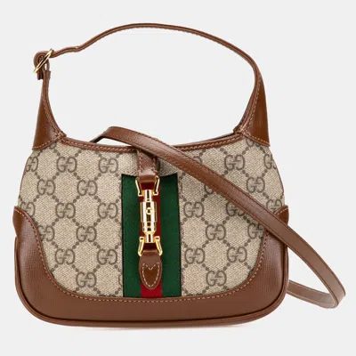 Pre-owned Gucci Beige Brown Mini Gg Supreme Jackie 1961 Crossbody In Sand