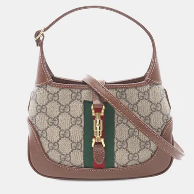 Pre-owned Gucci Beige Brown Mini Gg Supreme Jackie 1961 Crossbody In Sand