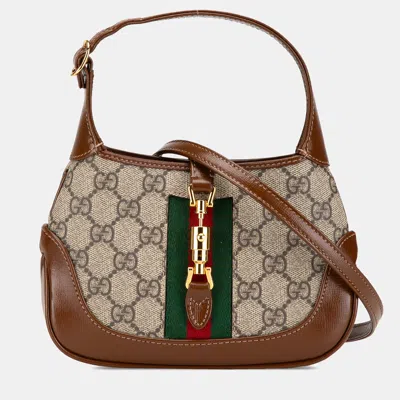 Pre-owned Gucci Beige Brown Mini Gg Supreme Jackie 1961 Crossbody In Sand
