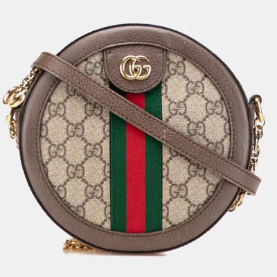Pre-owned Gucci Beige Brown Mini Gg Supreme Round Ophidia Crossbody In Sand