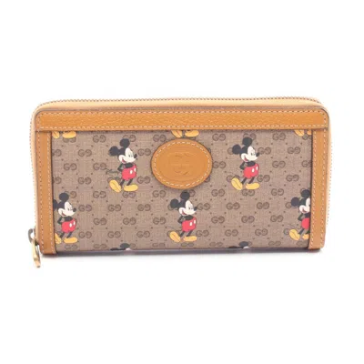 Pre-owned Gucci Beige Brown Multi-color Gg Supreme Leather Long Wallet (bi-fold) ()
