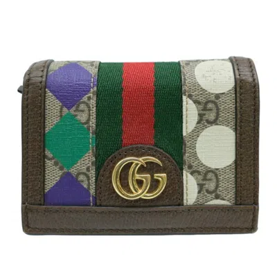 Pre-owned Gucci Beige Brown Multi-color Gg Supreme Wallet (bi-fold) ()