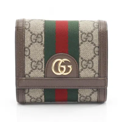 Pre-owned Gucci Beige Brown Multi-color Leather Coated Canvas Wallet (bi-fold) ()