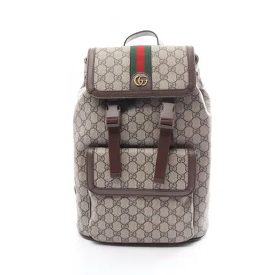 Pre-owned Gucci Beige Brown Multi-color Pvc Coated Canvas Leather Backpack () In Beige, Brown, Multi-color