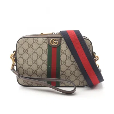 Pre-owned Gucci Beige Brown Multi-color Pvc Coated Canvas Leather Shoulder Bag ()