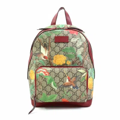 Pre-owned Gucci Beige Brown Multi-color Red Color Gg Supreme Canvas Leather Backpack ()