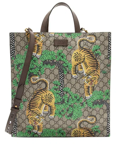 Pre-owned Gucci Beige, Brown, Multi Gg Supreme Coated Canvas, Leather Bengal Tiger Tote  (authentic Pre-loved)