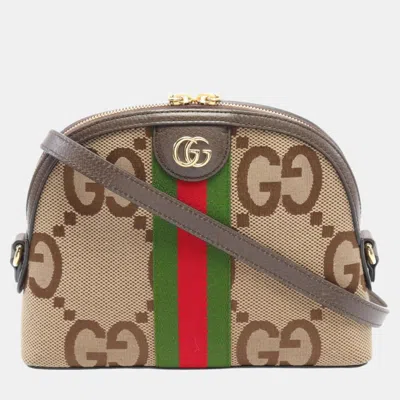 Pre-owned Gucci Beige Brown Multicolor Canvas Leather Ophidia Jumbo Gg Shoulder Bag