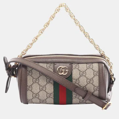 Pre-owned Gucci Beige Brown Multicolor Coated Canvas Leather Ophidia Gg Supreme Shoulder Bag