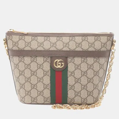 Pre-owned Gucci Beige Brown Multicolor Coated Canvas Leather Ophidia Gg Supreme Shoulder Bag