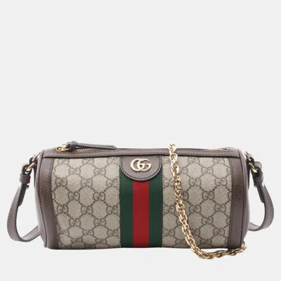 Pre-owned Gucci Beige Brown Multicolor Coated Canvas Leather Ophidia Gg Supreme Shoulder Bag