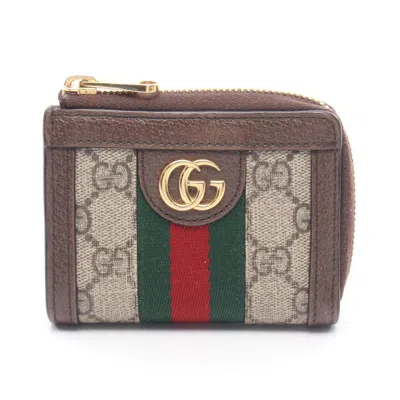 Pre-owned Gucci Beige Brown Multi-color Leather Pvc Coin Purse/coin Case ()