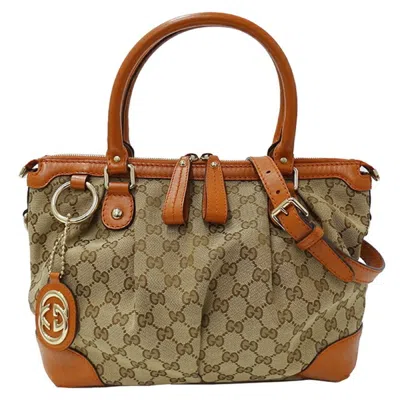 Pre-owned Gucci Beige Brown Orange Gg Canvas Leather Handbag Shoulder Bag () In Beige, Brown, Orange
